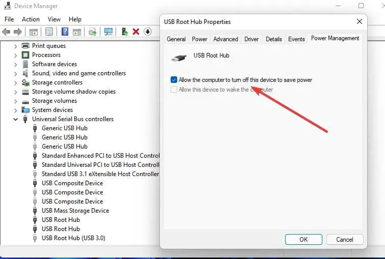 USB root Hub properties