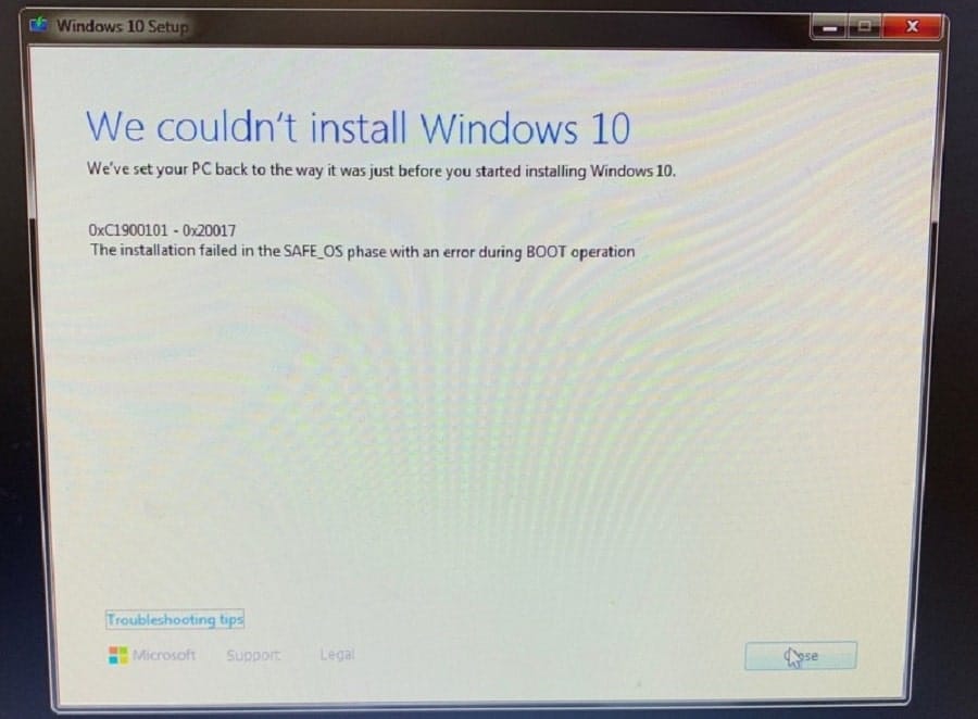 couldn t install windows 10
