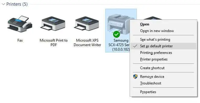 set default printer