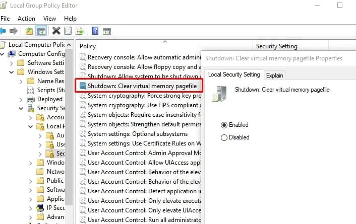 Clear pagefile sys using Windows Group Policy
