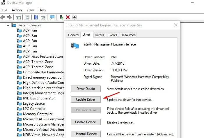 Update Intel Management Engine Interface driver