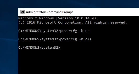 command to disable hibernate option