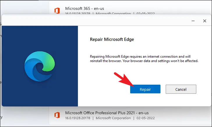 Repair Edge browser