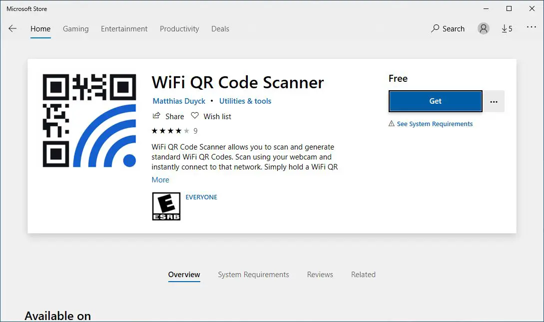 Wifi QR code scanner Windows 10