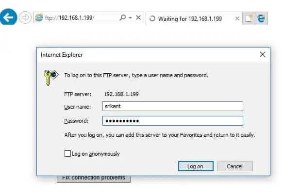 Truy cập các tệp và thư mục được chia sẻ FTP