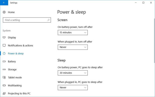 Adjust Power and sleep settings on windows 10