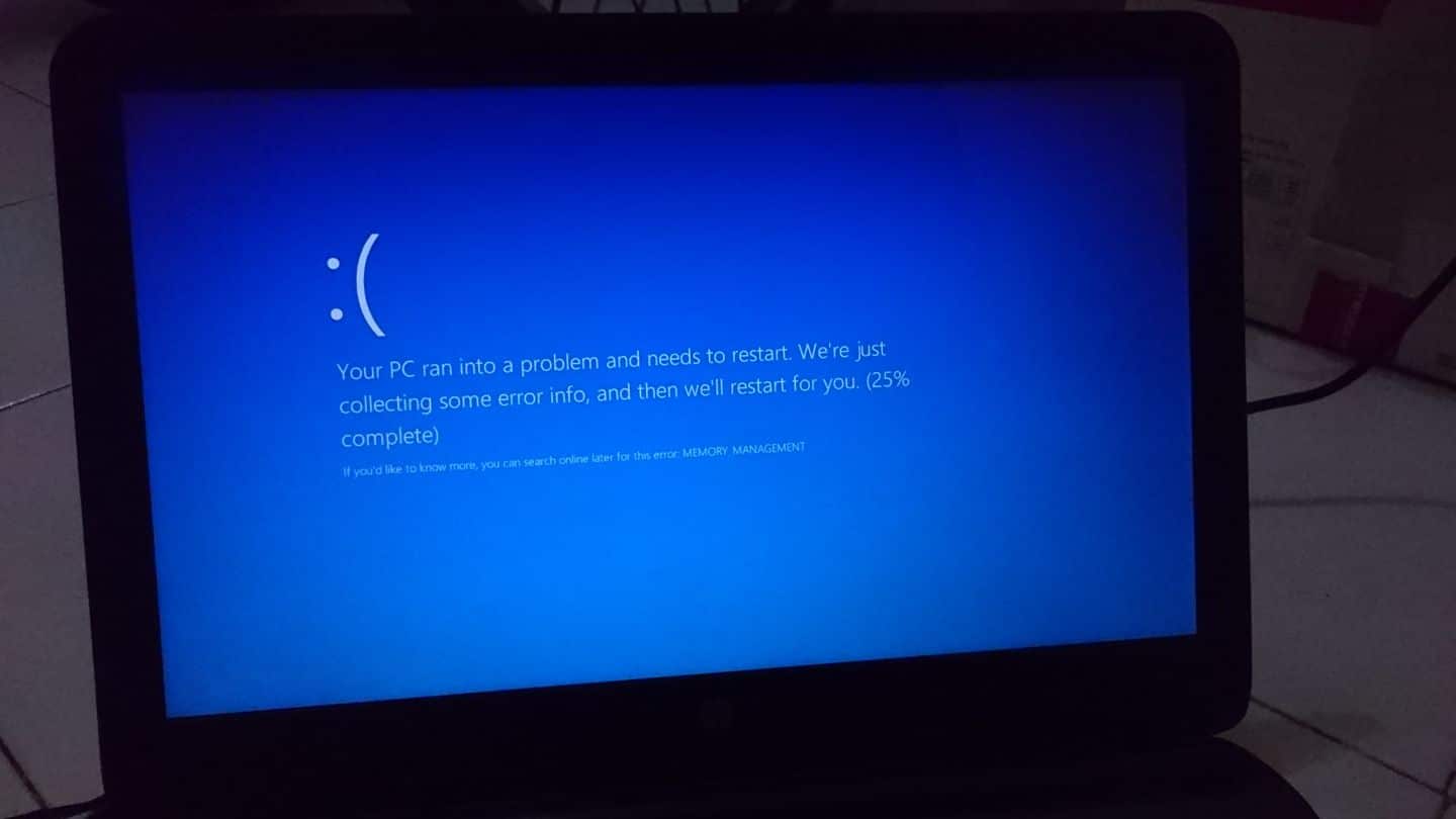 windows 10 update causing blue screen memory management fix