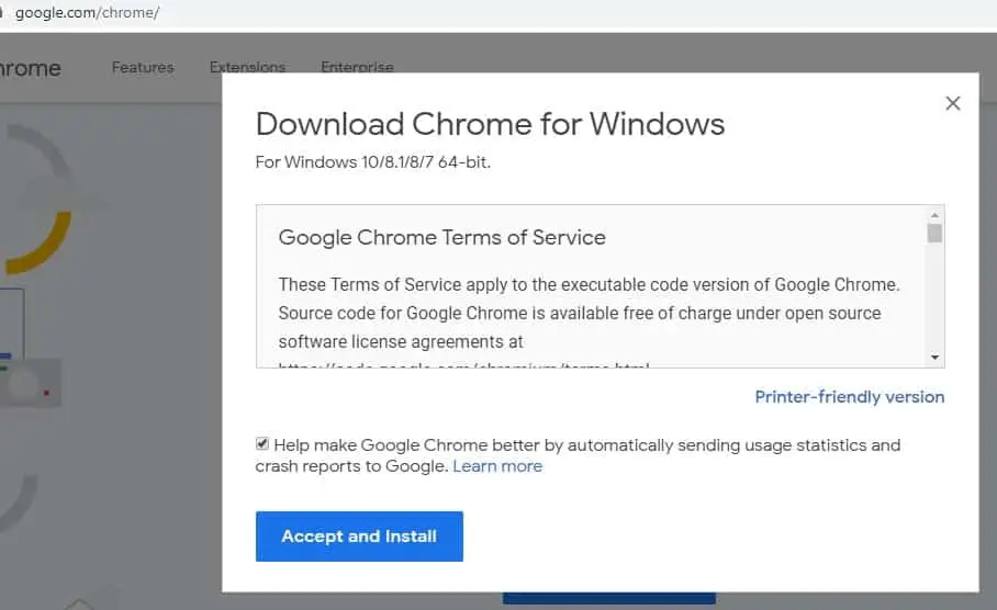Chrome terms of service