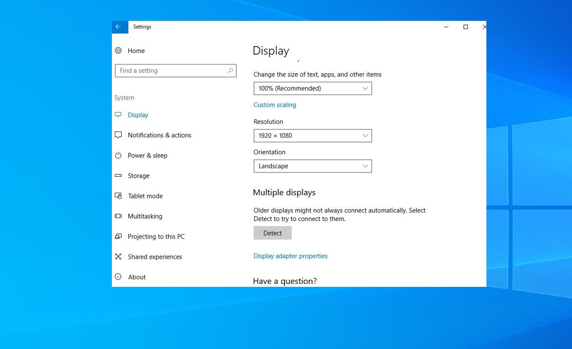 no advanced display settings windows 10