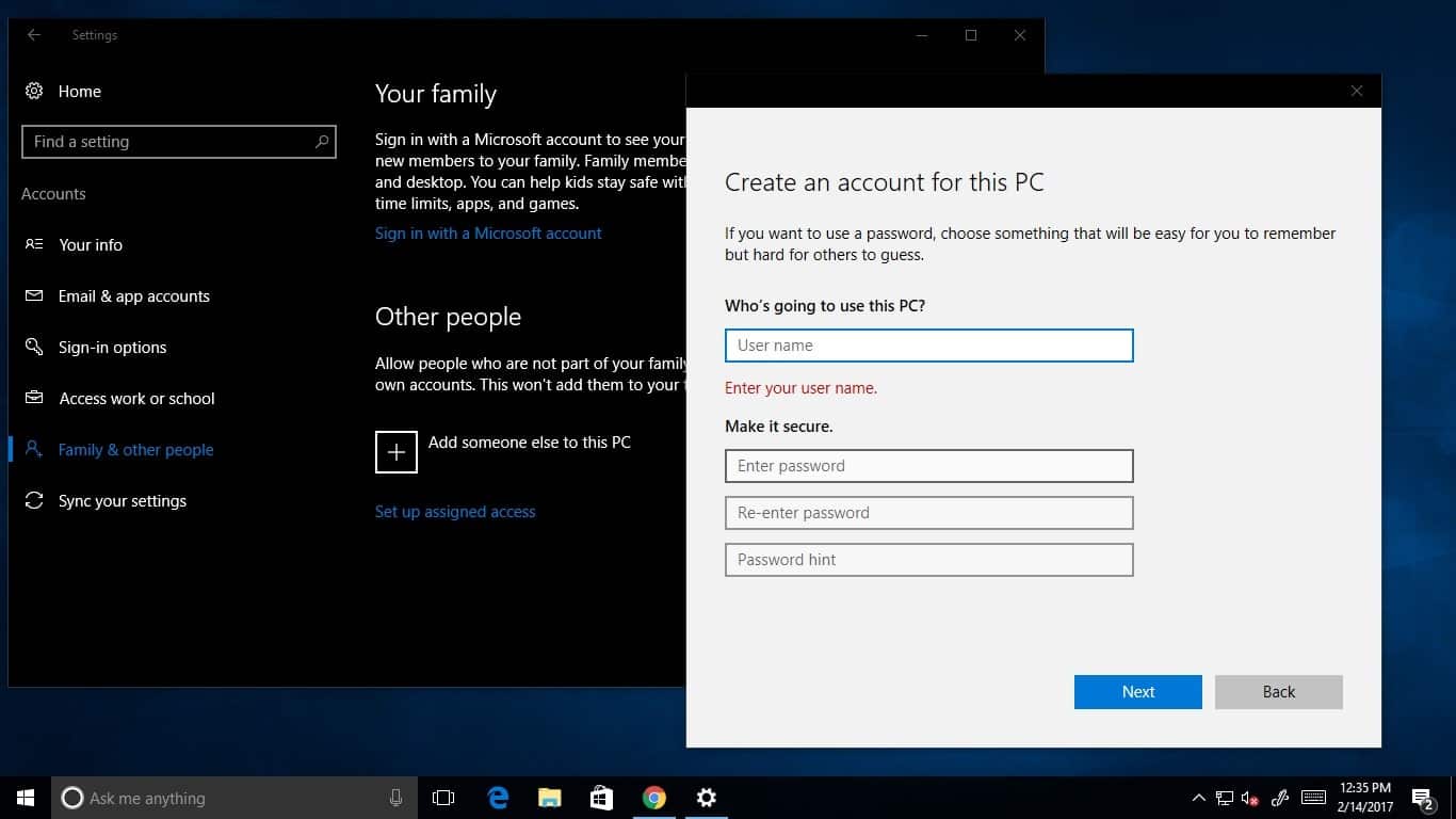 how to add a user account to my windows 10