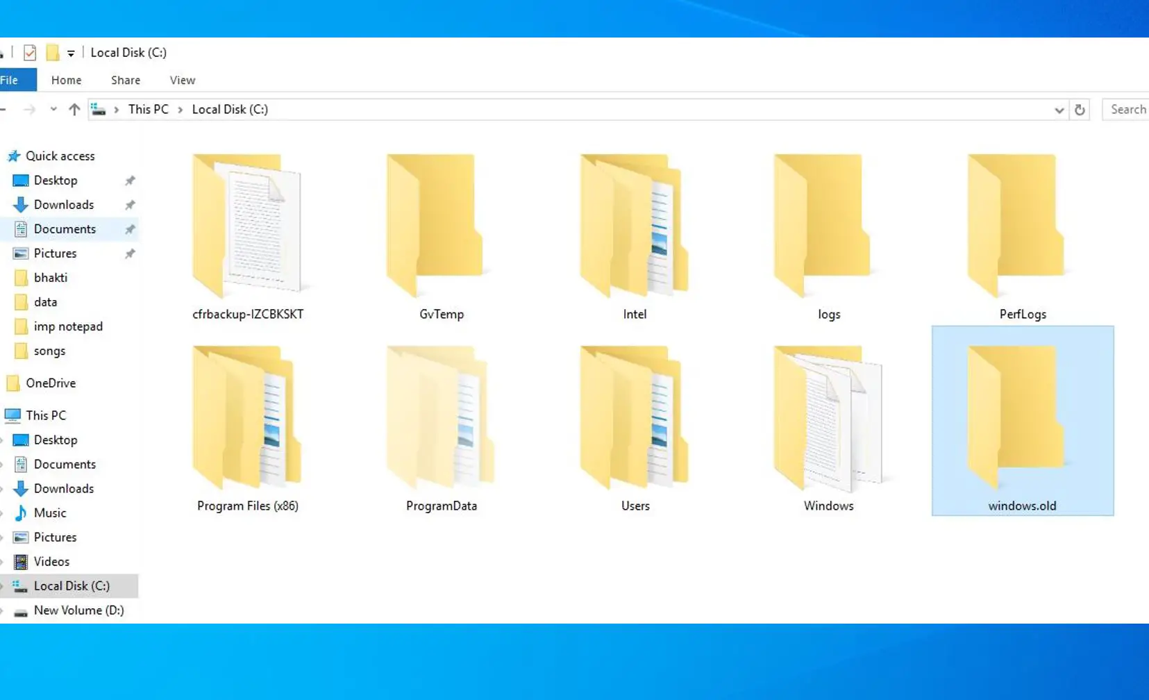 Delete Windows old folder