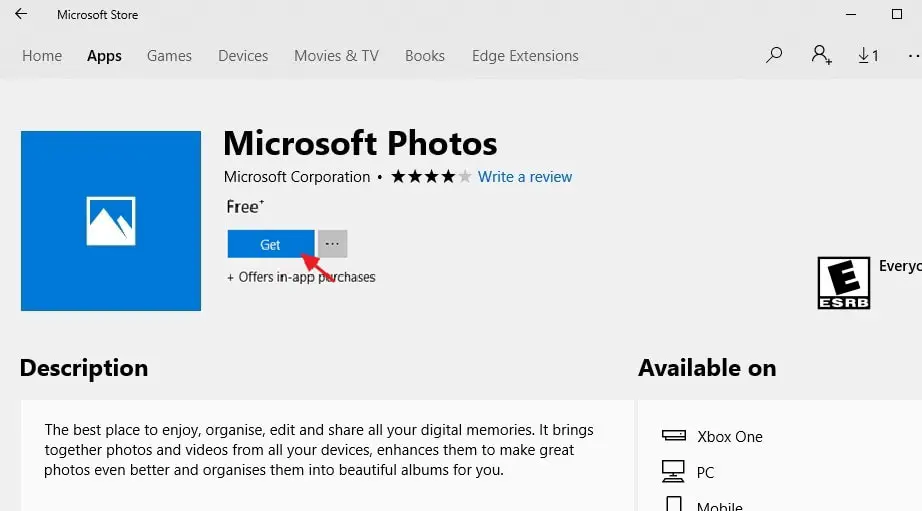 Download photos app on Microsoft store