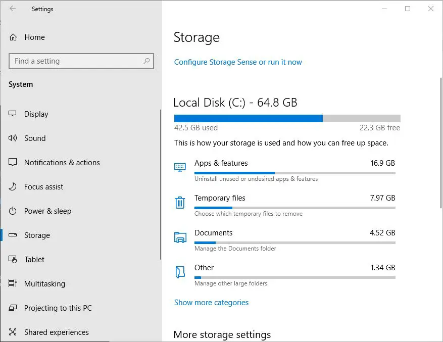 Windows 10 Storage Sense