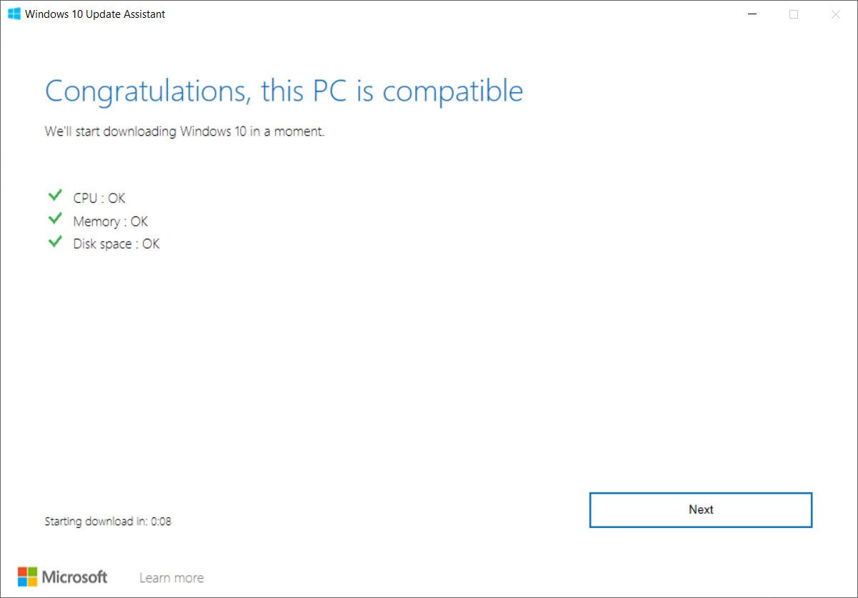 Windows 10 update assistant compatibility