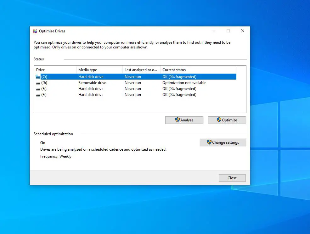 optimize disk in windows 10 as administrator
