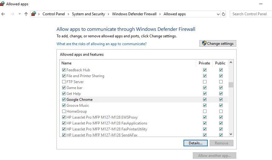 Aktivieren Sie Chrome über die Windows Defender-Firewall