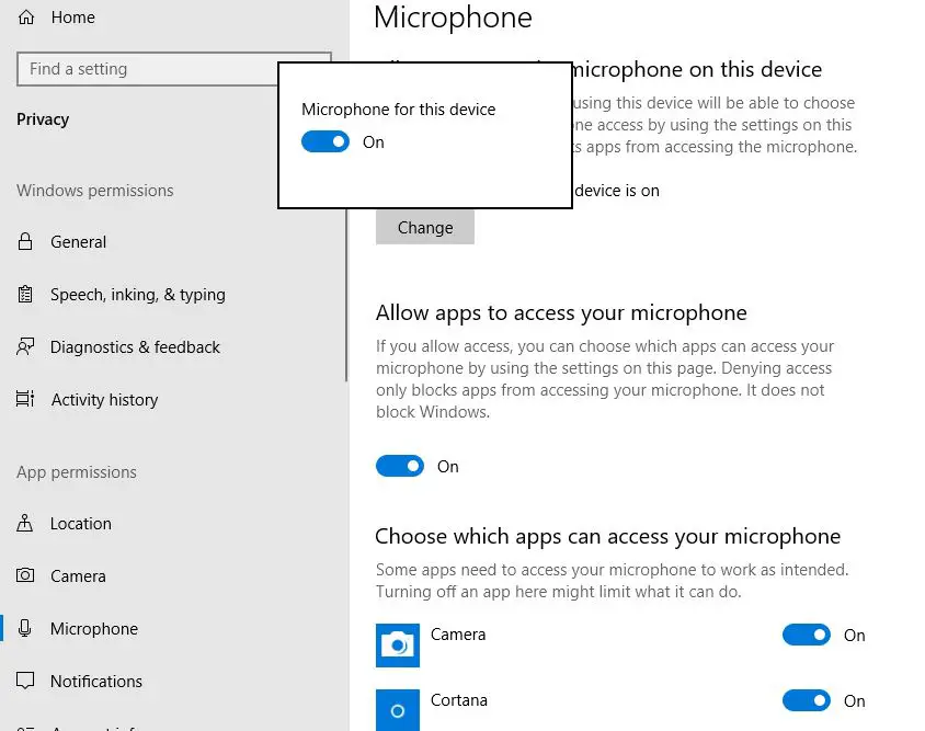 Allow apps to access your microphone