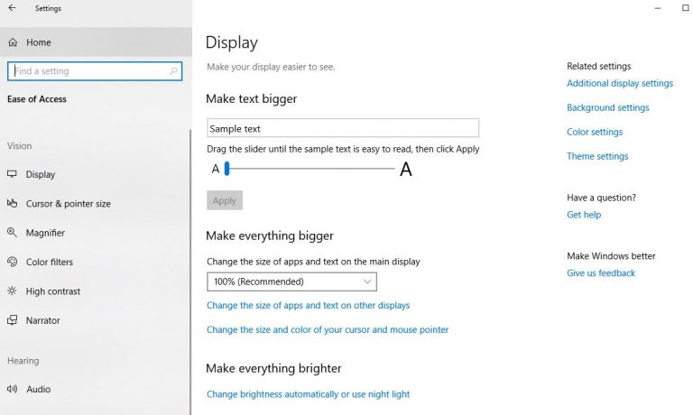 windows 10 make text and other items larger or smaller