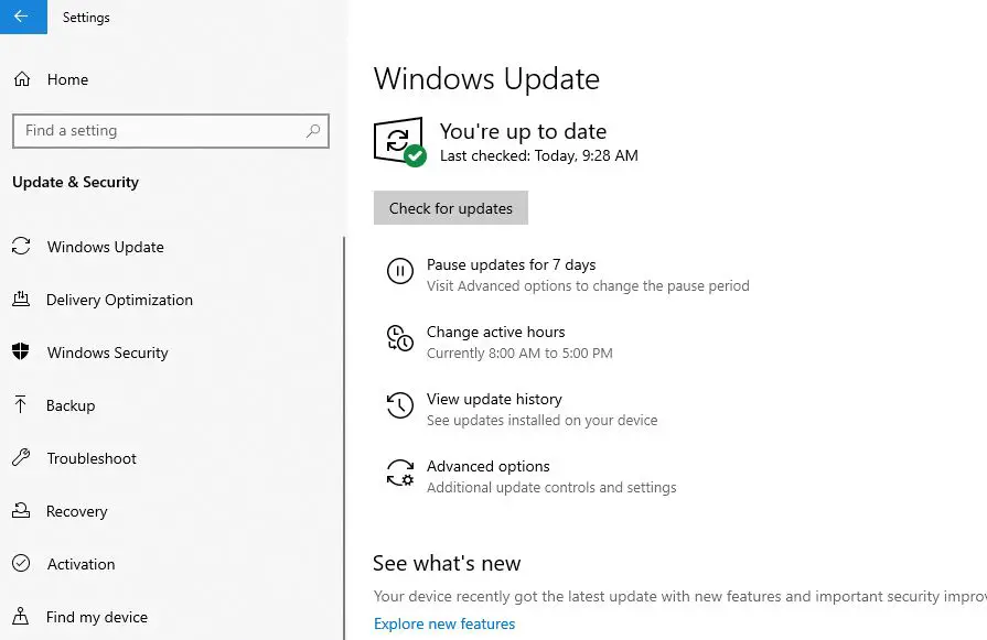 Check for Updates Windows 10
