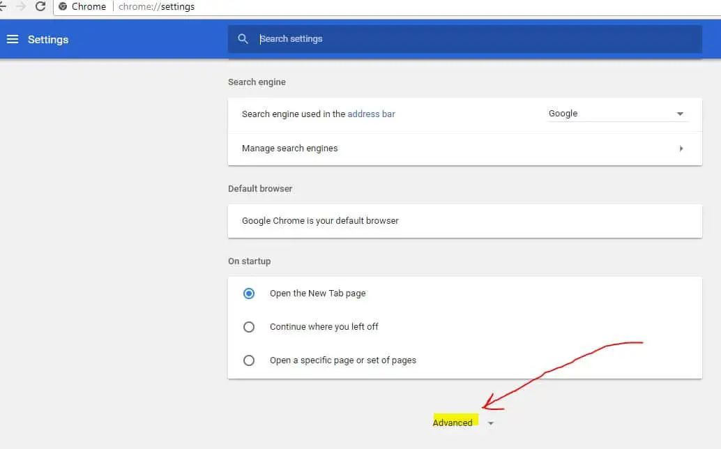 Chrome Browser Advanced option