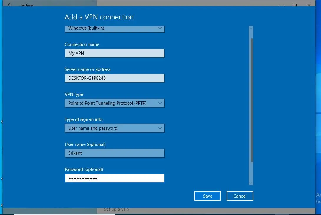 Configure VPN on Windows 10