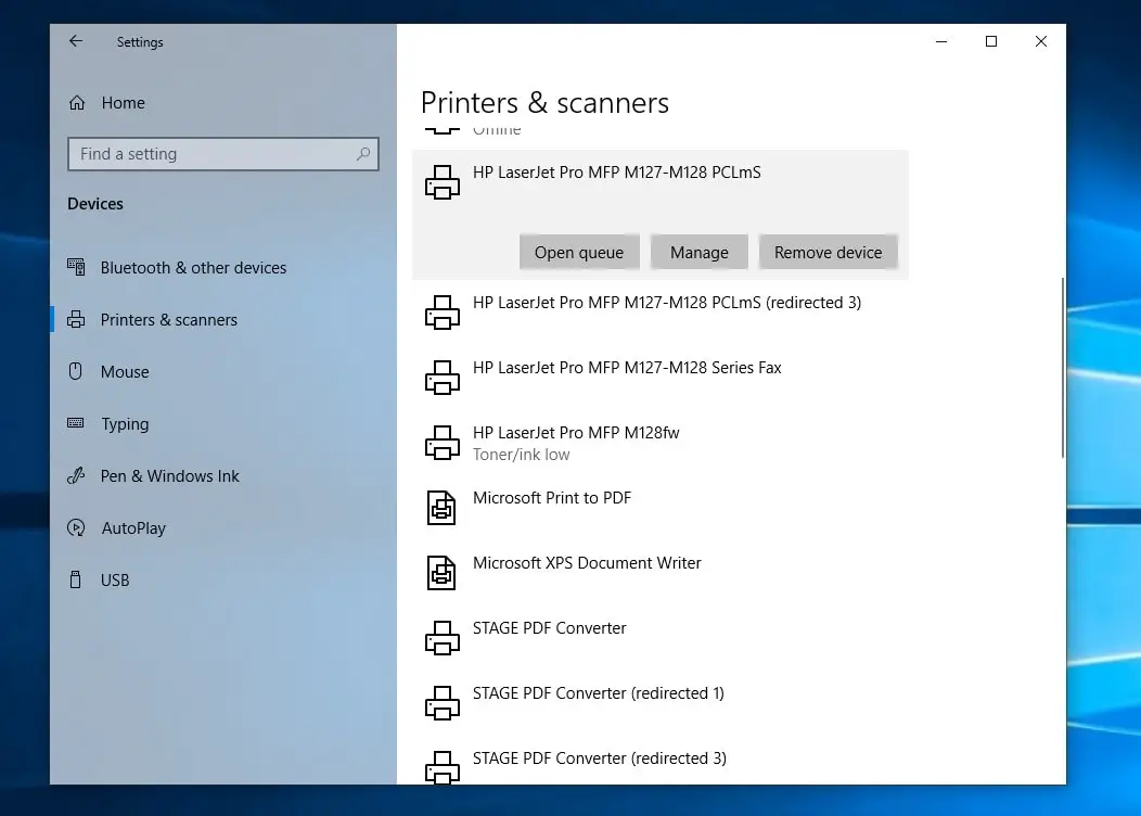 windows 10 change default printer