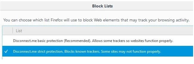 Firefox block list