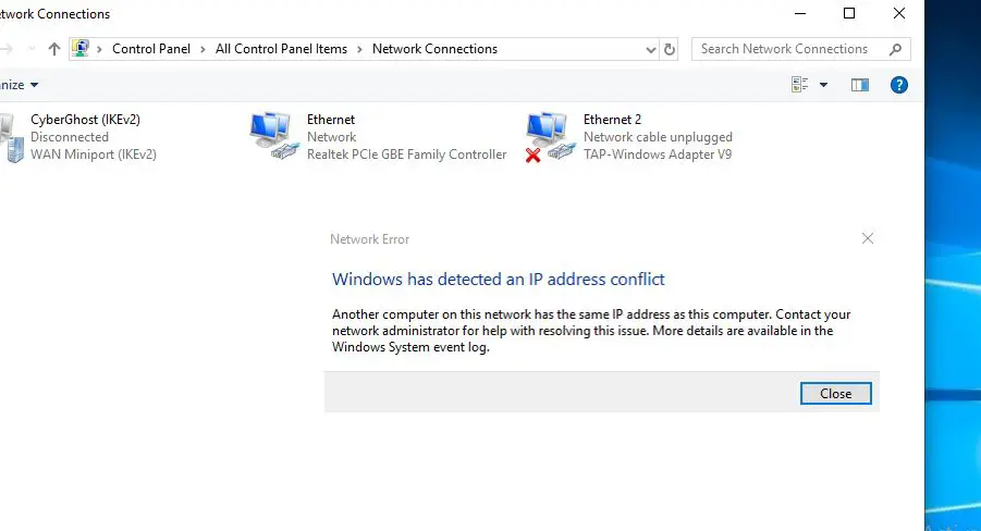 IP address conflict windows 10