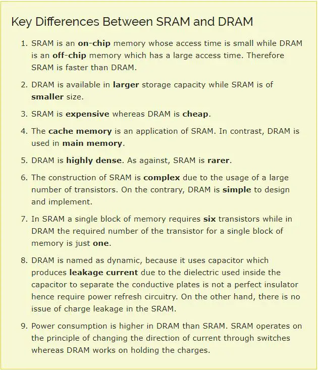 Die Hauptunterschiede zwischen SRAM und DRAM
