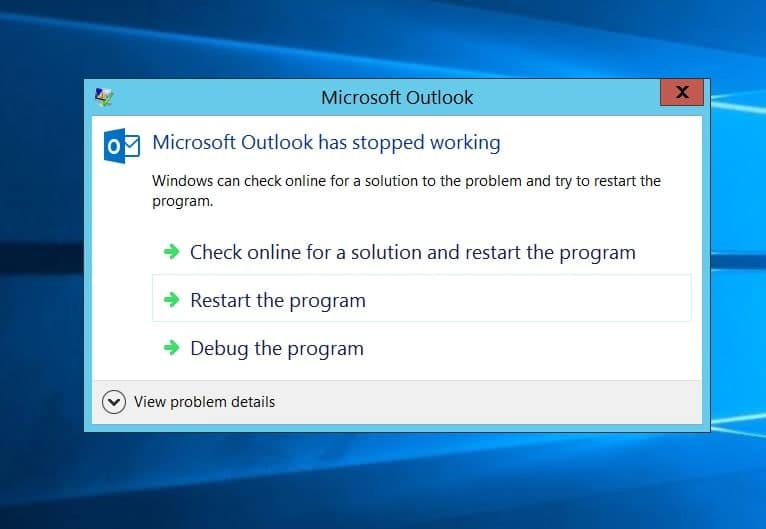 microsoft outlook not working after windows 10 update