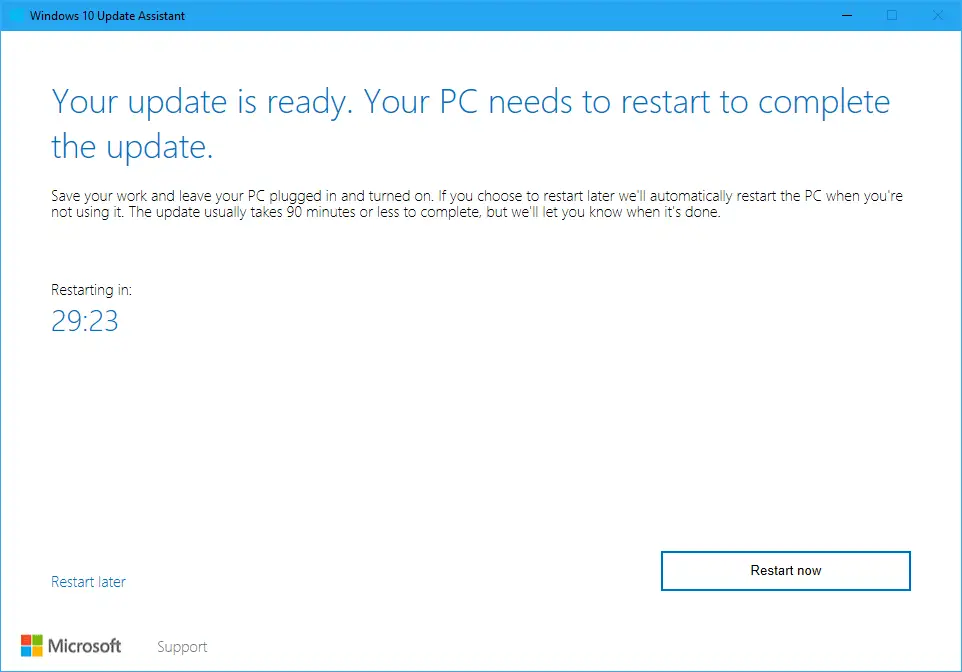 Restart to install feature update