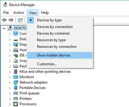 Show Hidden Devices on Device manager