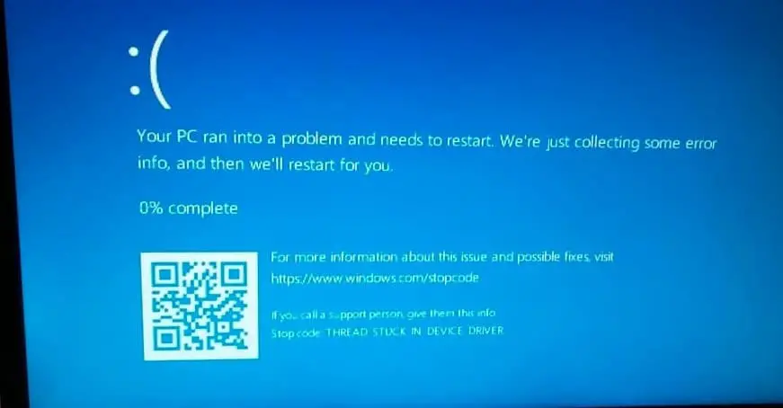 Thread stuck in device driver Windows 10