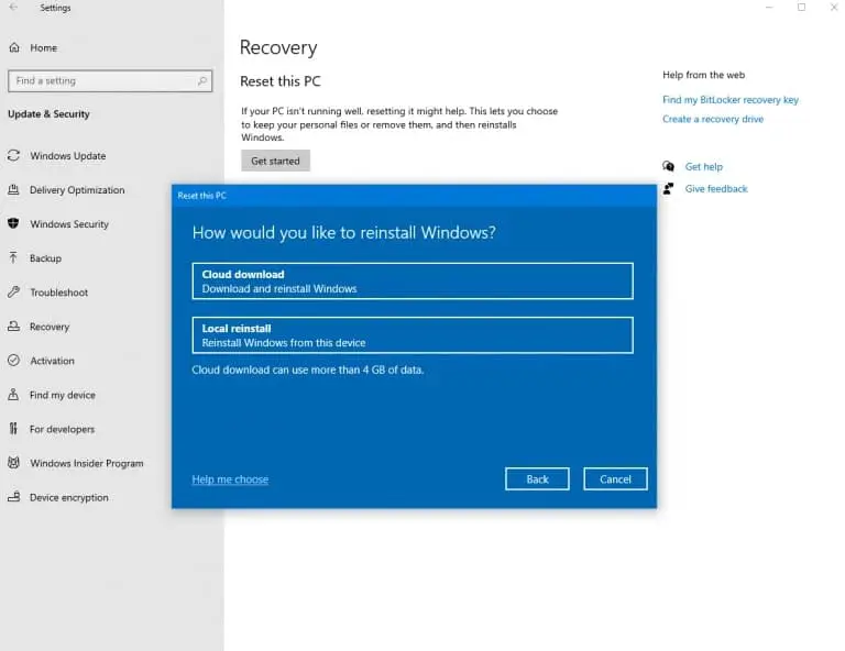 Windows 10-Cloud-Wiederherstellung