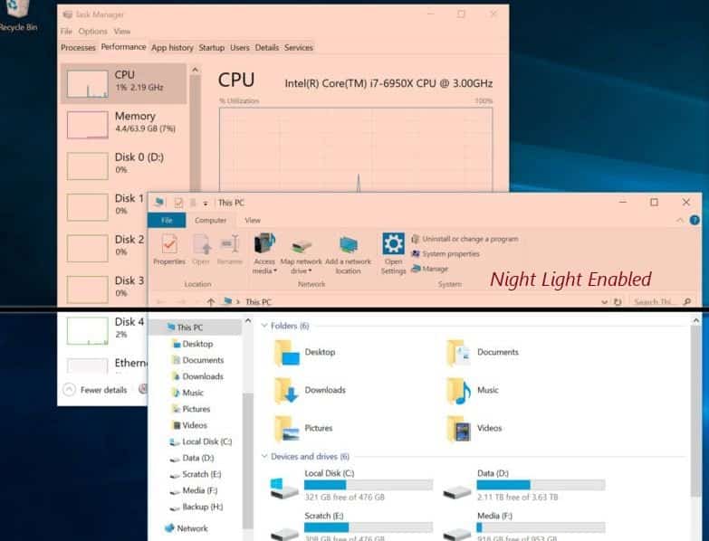 Ночной свет Windows 10