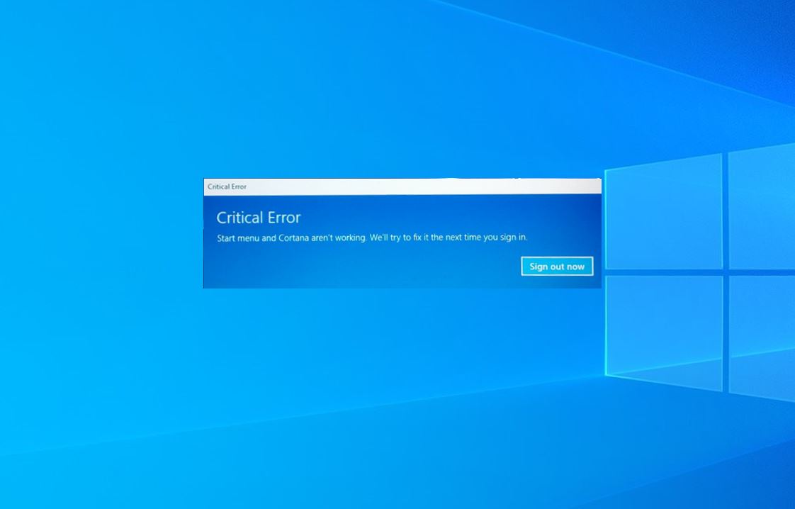 windows 10 critical error start menu fix