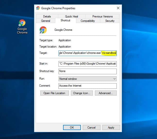Sandbox für Google Chrome deaktivieren