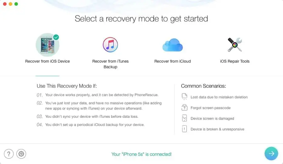 iOS device recovery option
