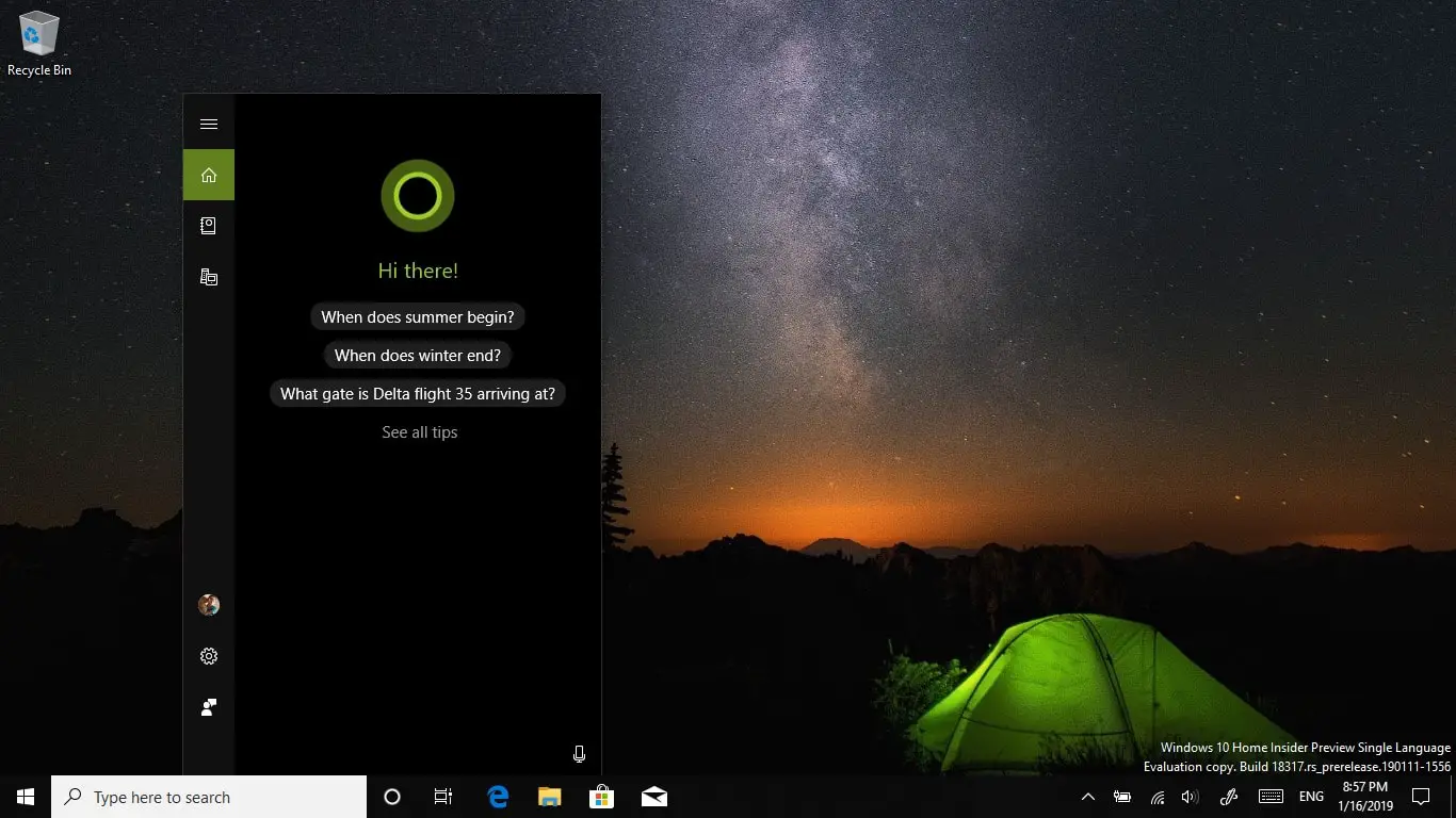 separate Cortana und Suchfeld in Windows 10