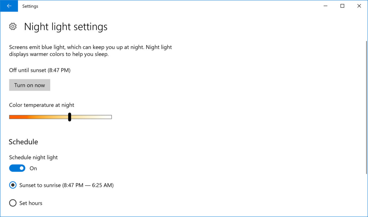 Windows 10 Nachtlichteinstellungen