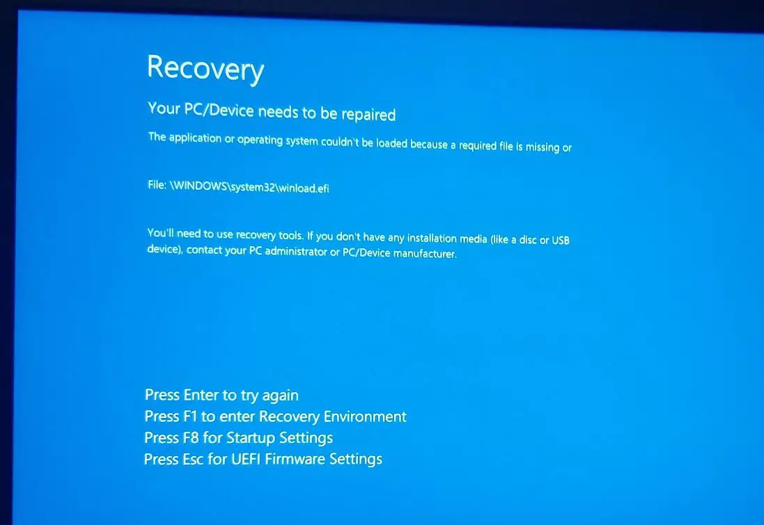 Solved Windows 10 Boot Error 0x0000c225 Winload Efi Is Missing Or Corrupt