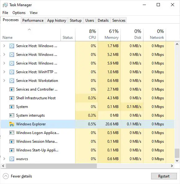 Restart Windows File Explorer