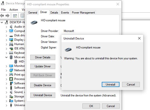 Uninstall mouse driver