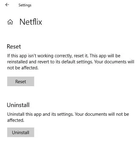 Reset Netflix app