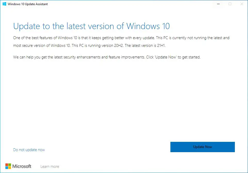 помощник обновления Windows 10 21h1