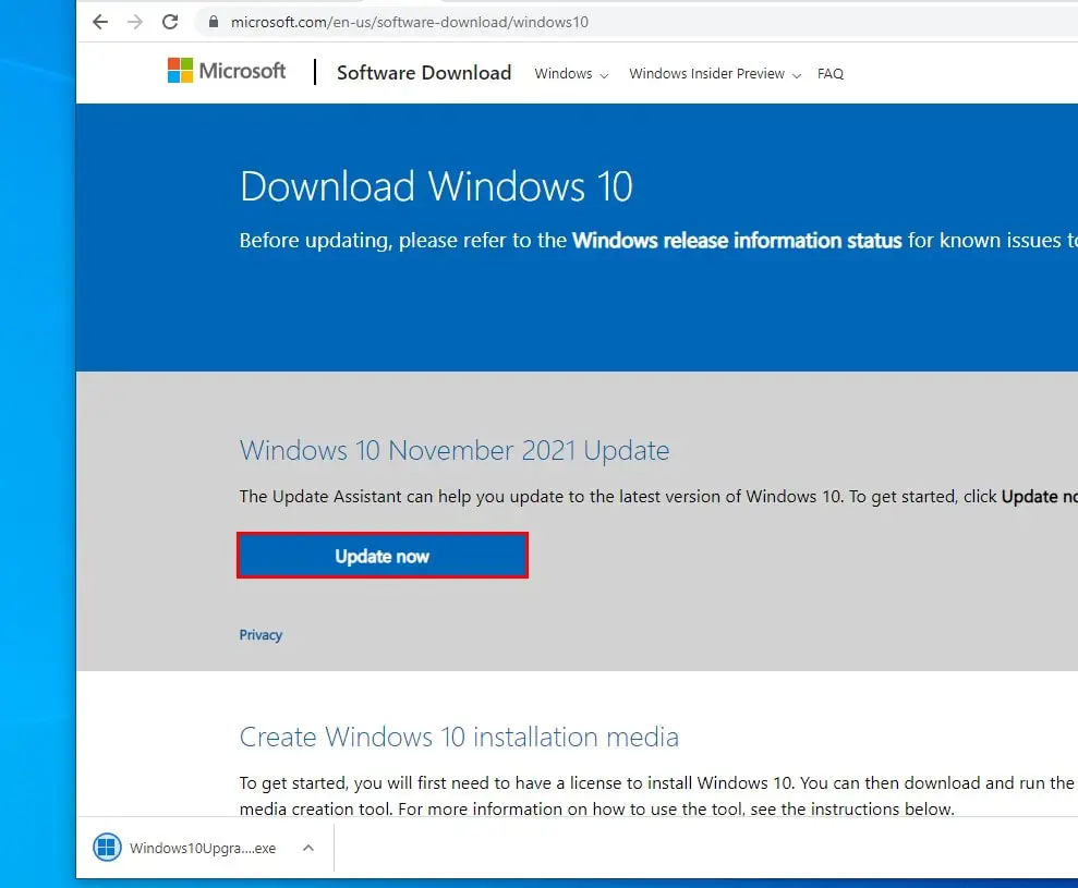 Windows 10 21H2-Upgrade-Assistent