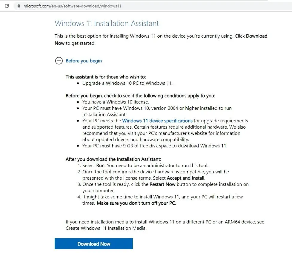 Laden Sie den Windows 11-Setup-Assistenten herunter