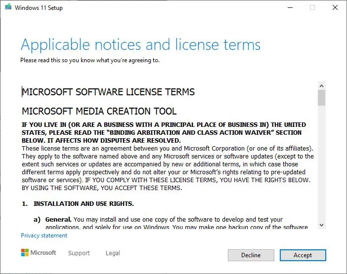 Nutzungsbedingungen für Windows 11 Media Creator