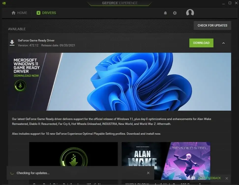 Geforce experience check for updates