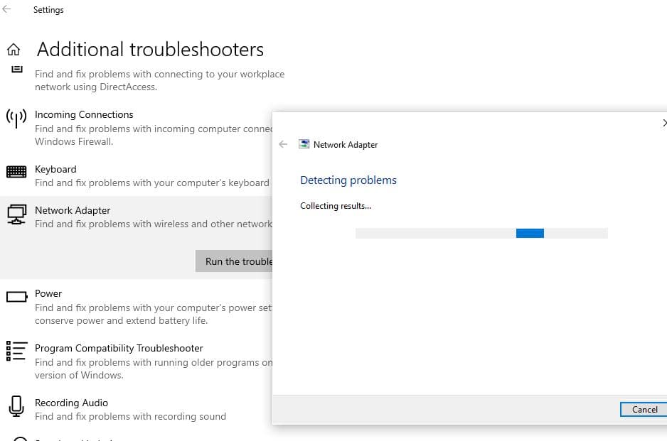 Network troubleshooter windows 10